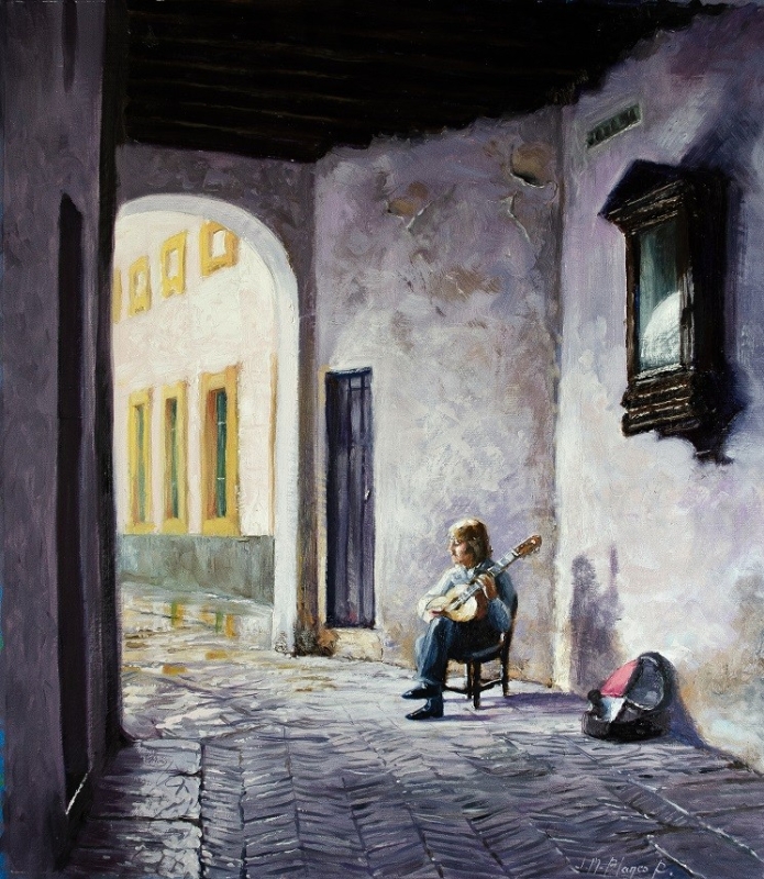 Flamenco Guitarist in Seville by artist Jose Blanco